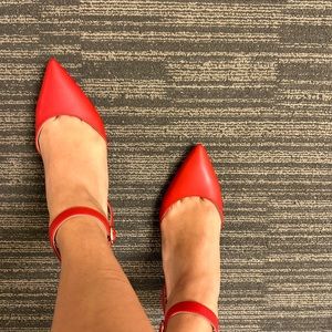 Fire Red Kitten Heels With Ankle Strap [Never Worn]